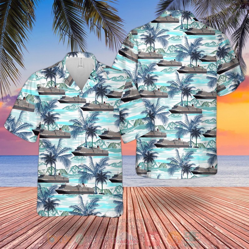 Cunard Line Queen Elizabeth Blue Hawaiian Shirt