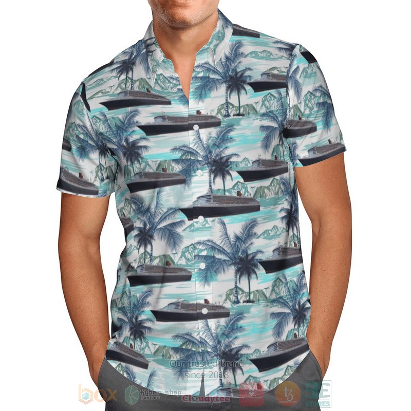 BEST Cunard Line Queen Mary 2 Blue 3D Aloha Shirt 2 Cunard Line Queen Mary 2 Blue Hawaiian Shirt 1