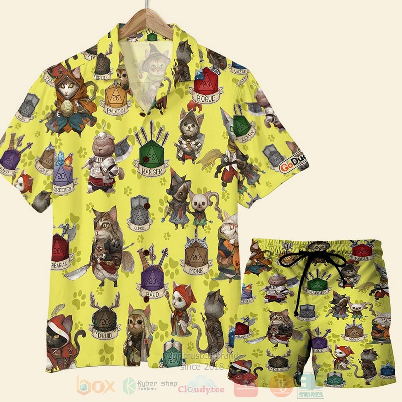 BEST D & D Cat Character Pattern 3D Aloha Shirt, Short-Pants word2