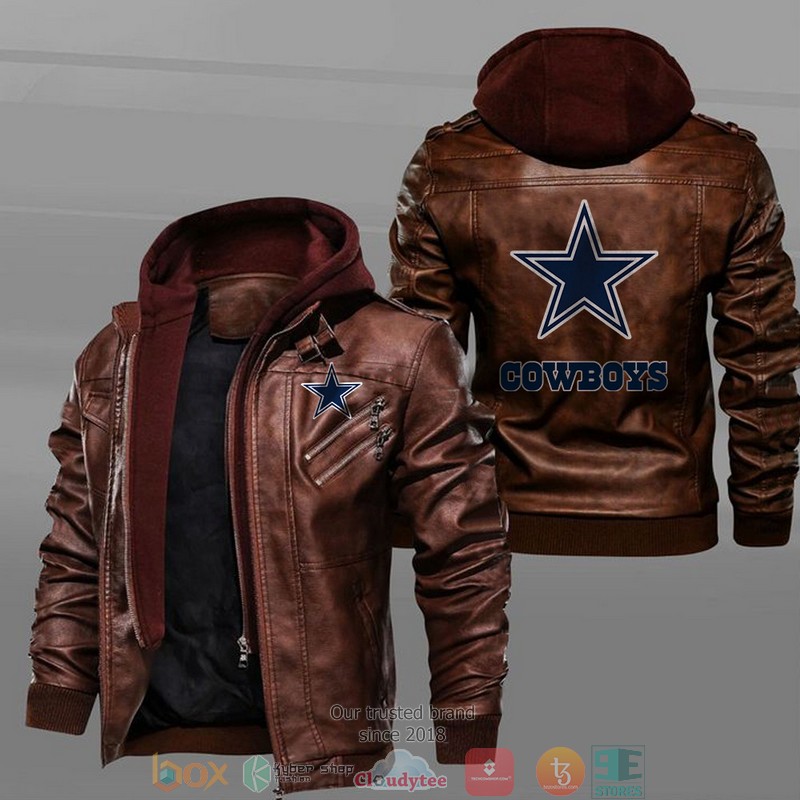 Dallas Cowboys Black Brown Leather Jacket 2 Dallas Cowboys Black Brown Leather Jacket 1