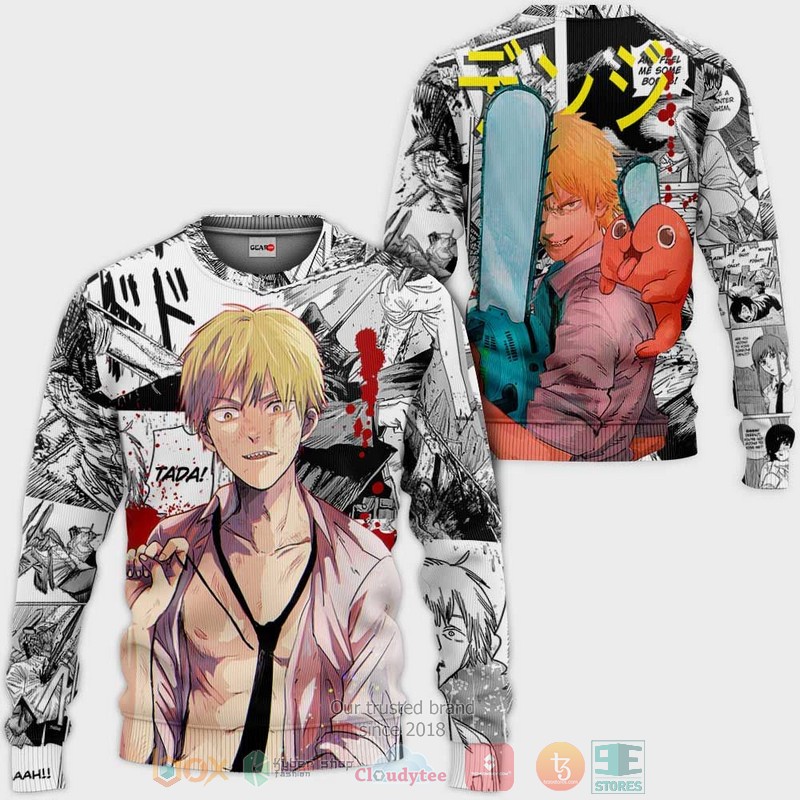 NEW Denji Manga Style Chainsaw Man Anime Full Printed 3D Sweater, Hoodie 2 Denji Manga Style Chainsaw Man Anime 3D Hoodie Bomber Jacket 1