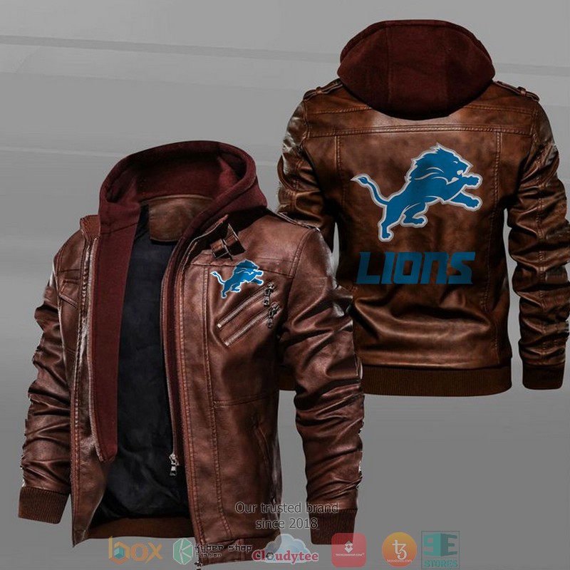 Detroit Lions Black Brown Leather Jacket 2 Detroit Lions Black Brown Leather Jacket 1