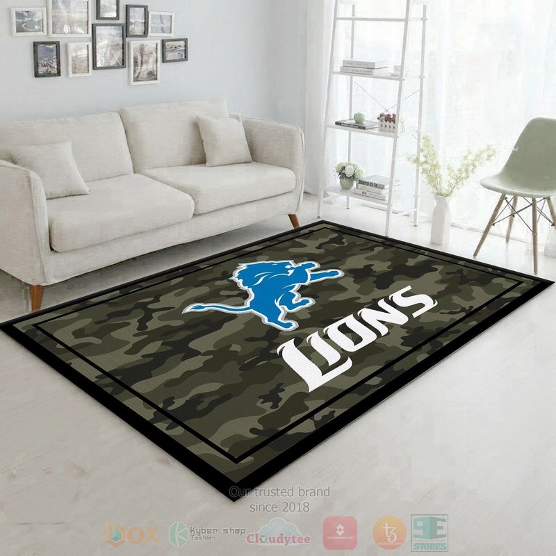 Detroit Lions NFL Team Logo Camo Area Rugs