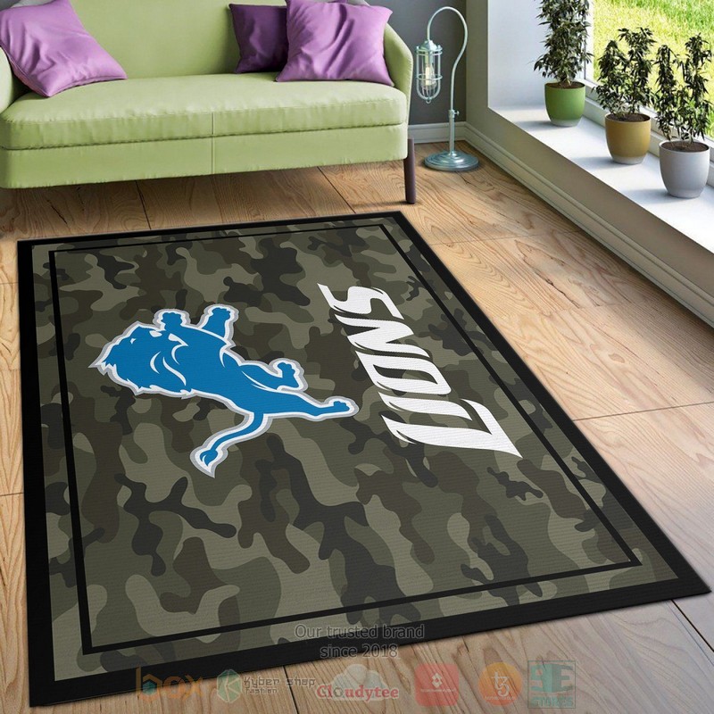 Detroit Lions NFL Team Logo Camo Area Rugs 1