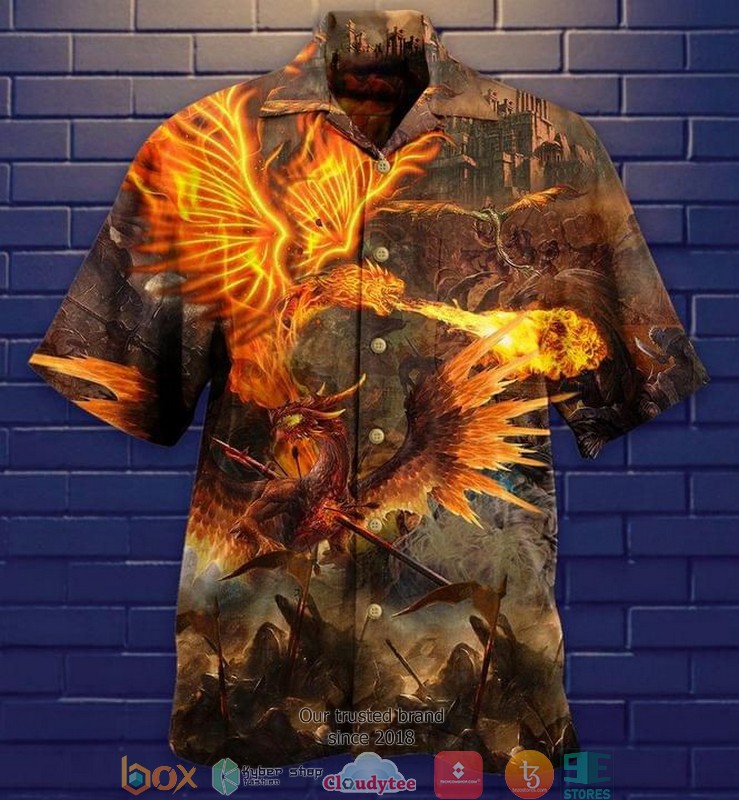 Dragon Fire Print Short Sleeve Hawaiian Shirt