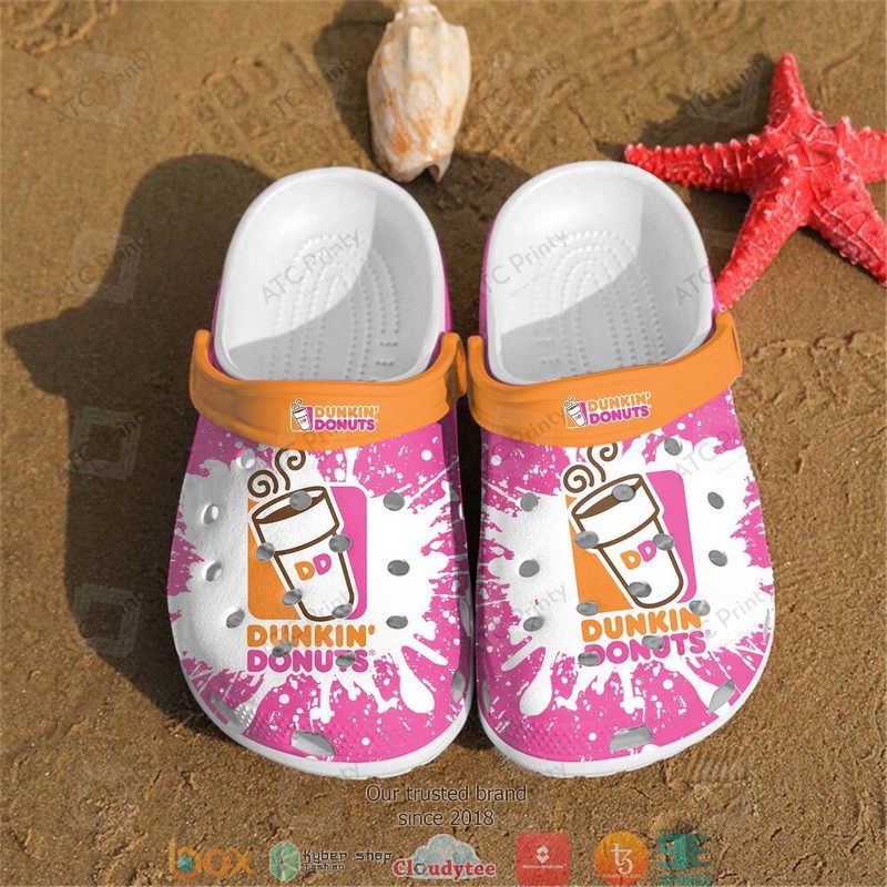 Dunkin Donuts Pink White Crocband Clogs