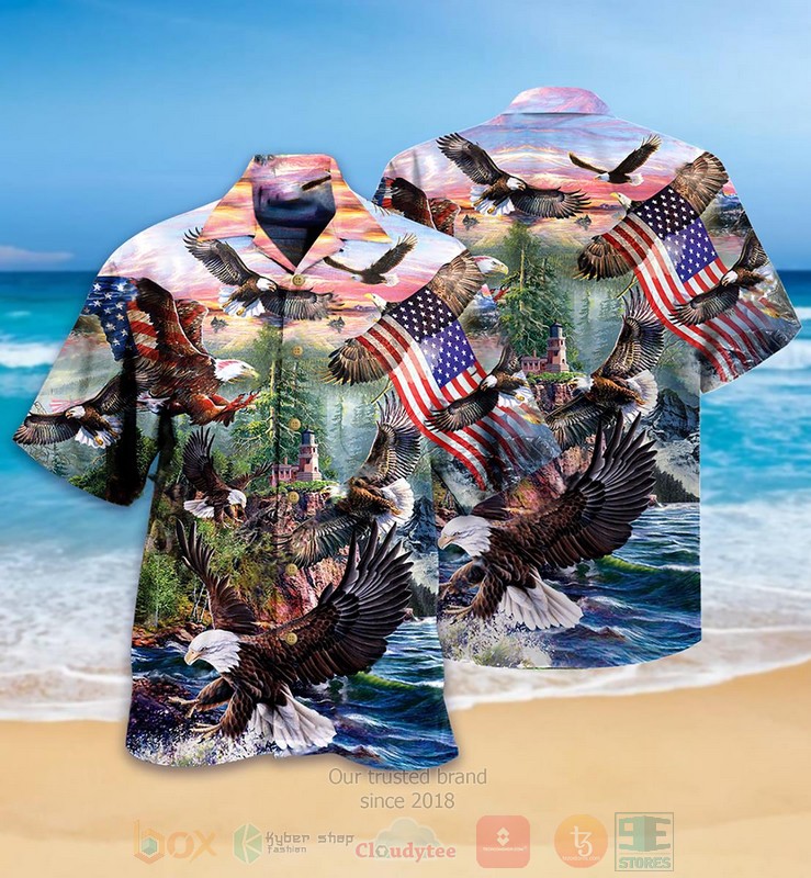BEST Eagle Of America Flying Sky 3D Aloha Shirt word1