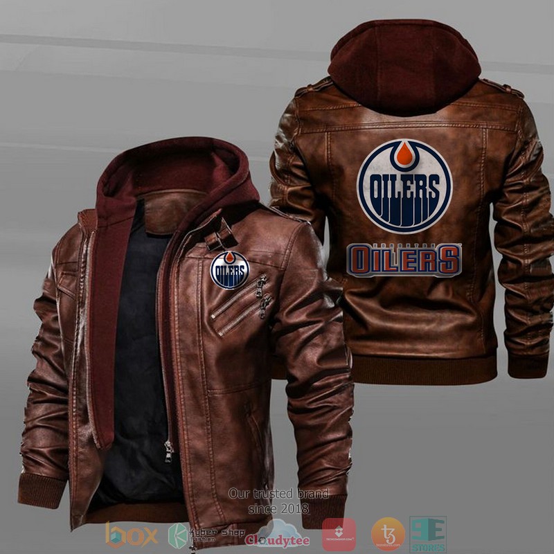 Edmonton Oilers Black Brown Leather Jacket 2 Edmonton Oilers Black Brown Leather Jacket 1