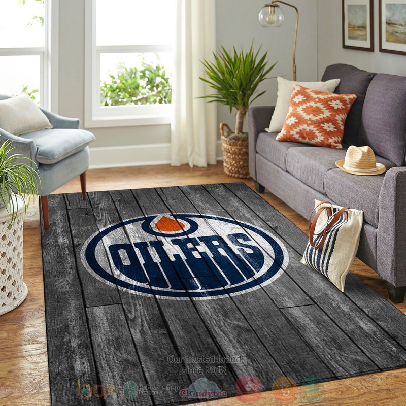 Edmonton Oilers NHL Team Logo Grey Wooden Area Rugs