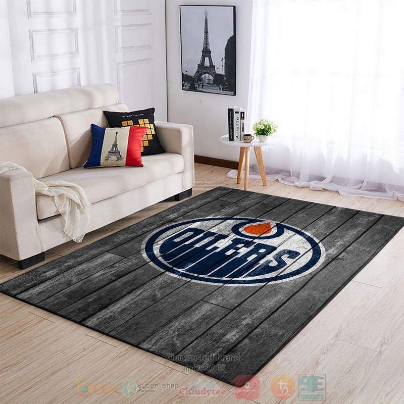 Edmonton Oilers NHL Team Logo Grey Wooden Area Rugs 1