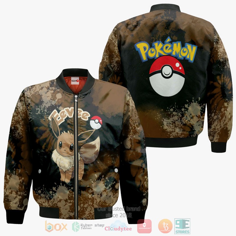 Eevee Pokemon Anime Tie Dye Style 3D Hoodie Bomber Jacket 1 2 3