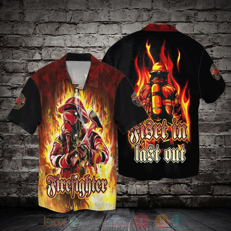 BEST Firefighter First In Last Out Memorial Day All Over Print Aloha Shirt 1 Firefighter First In Last Out Memorial Day Short Sleeve Hawaiian Shirt