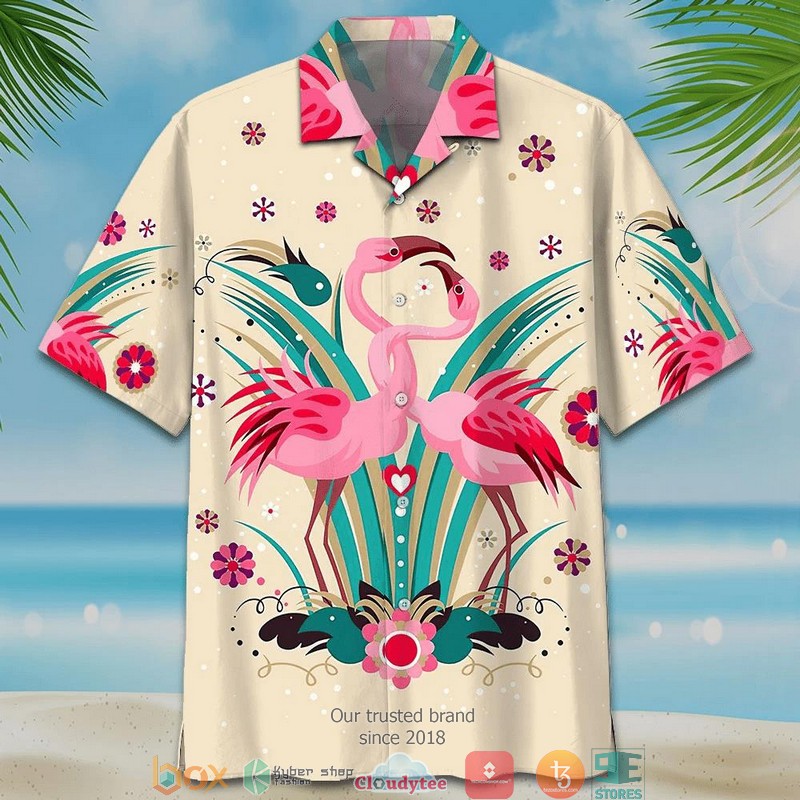 Flamigo Couple Print Short Sleeve Hawaiian Shirt
