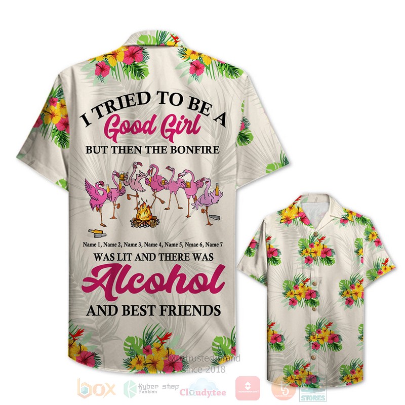 BEST Flamingo Bestie A Good Girl With Alcohol & Best Friends 3D Aloha Shirt word1