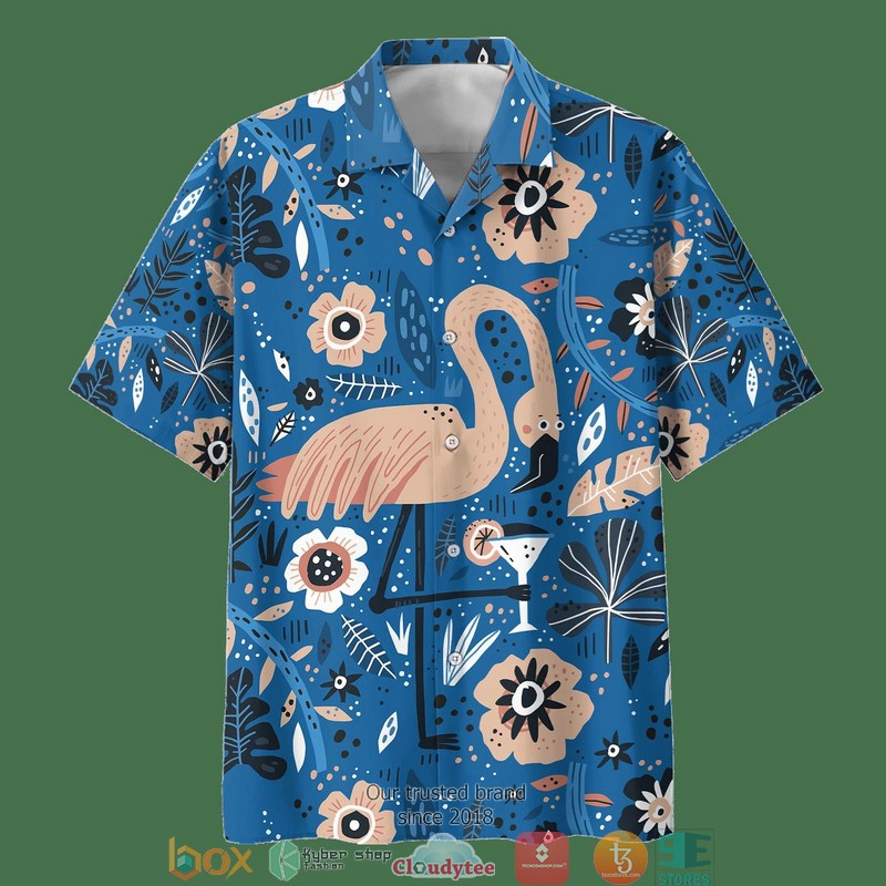 Flamingo Drink Coktail Print Short Sleeve Hawaiian Shirt