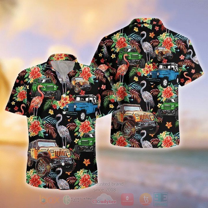 Flamingo Driver Jeep Short Sleeve Hawaiian Shirt