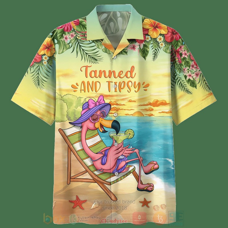 BEST Flamingo Tanned And Tipsy All Over Print Aloha Shirt 3 Flamingo Tanned And Tipsy Short Sleeve Hawaiian Shirt