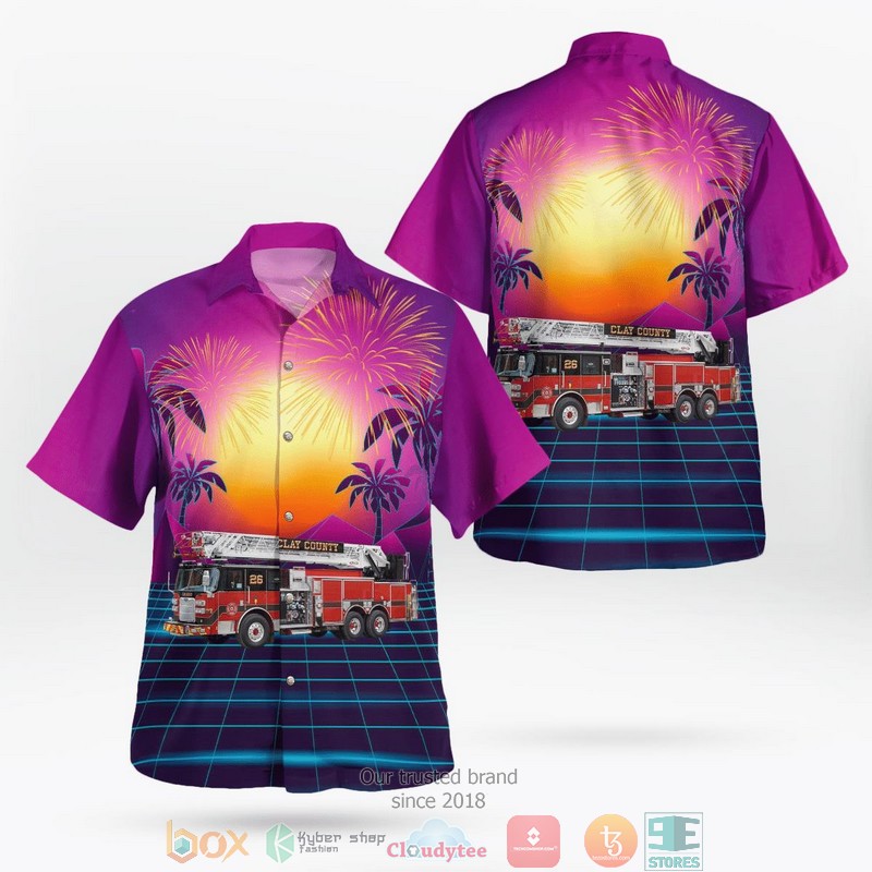 NEW Florida Clay County Fire Rescue 4th Of July Hawaii Shirt word2