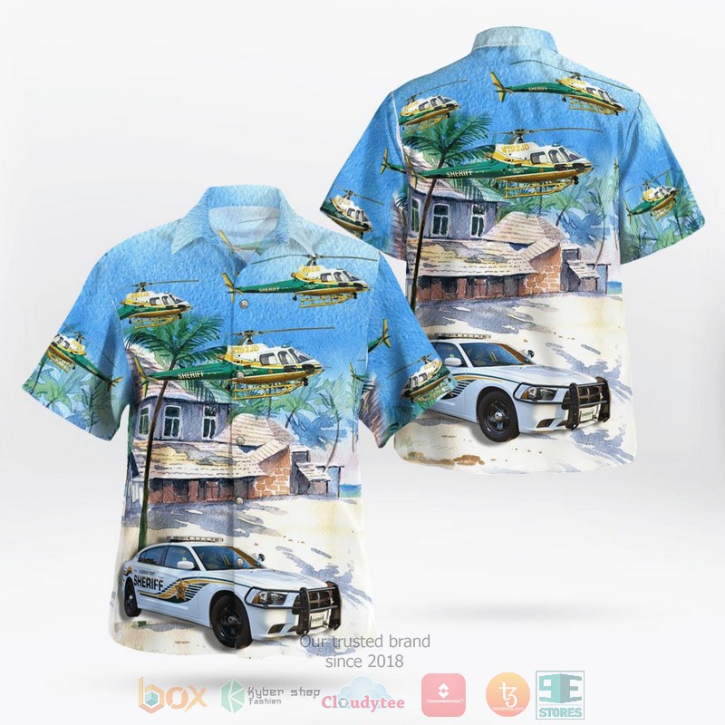Florida Hillsborough County Sheriffs Office Car And Eurocopter AS 350B2 Ecureuil Helicopter Hawaiian Shirt