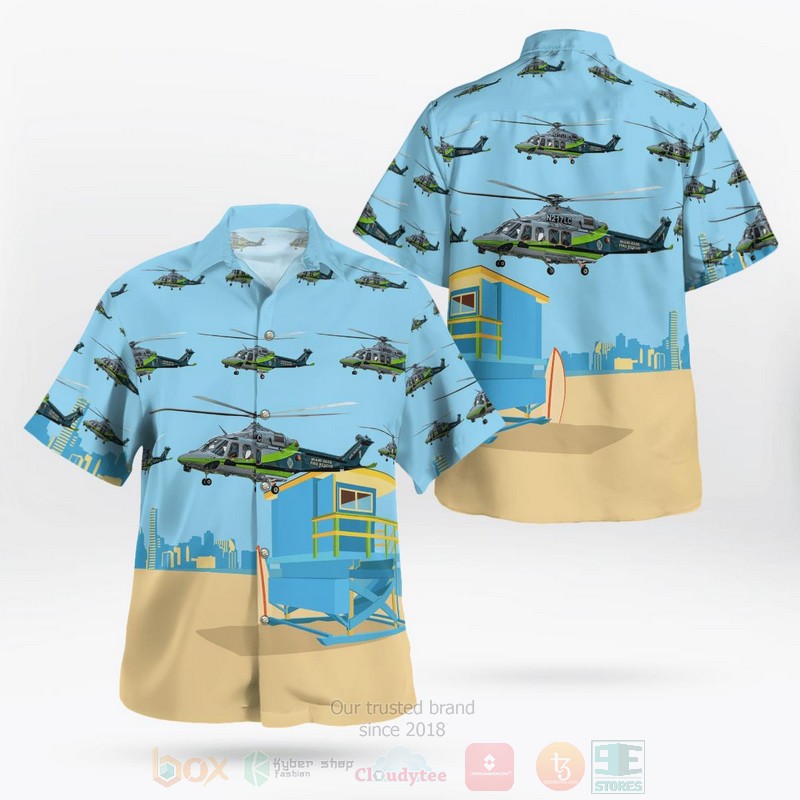 Florida Miami Dade Fire Rescue Department AW139 Helicopter Hawaiian Shirt