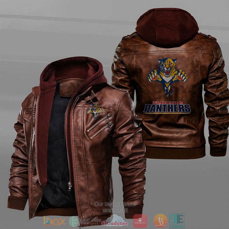 Florida Panthers Black Brown Leather Jacket 2 Florida Panthers Black Brown Leather Jacket 1