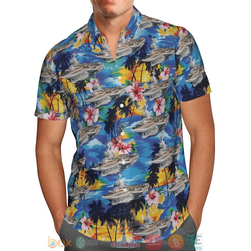 French aircraft carrier Charles de Gaulle French Navy Hawaiian Shirt 2 French aircraft carrier Charles de Gaulle French Navy Hawaiian Shirt 1
