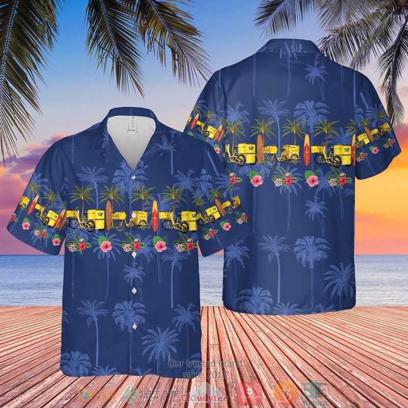 German Deutsche Post E-Trike Navy blue Hawaiian Shirt, Short 2 German Deutsche Post E Trike Navy blue Hawaiian Shirt Short 1