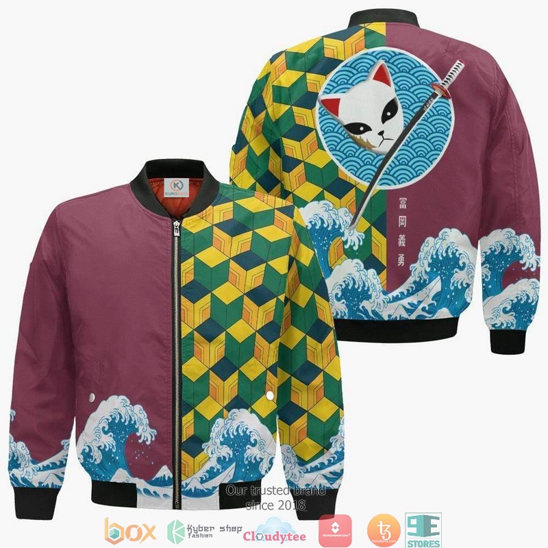 Giyu Tomioka Demon Slayer Anime Dark Red 3D Bomber jacket