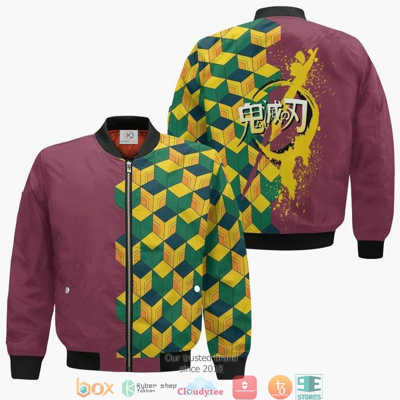 Giyu Tomioka Demon Slayer Anime Yellow Red 3D Bomber jacket