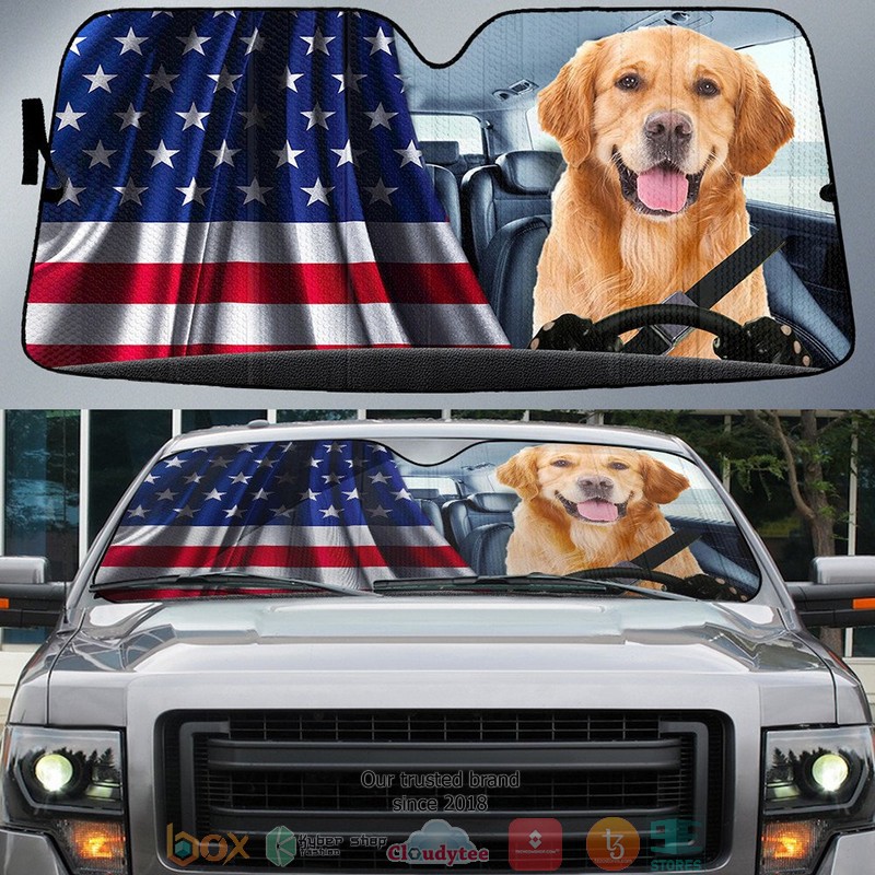 NEW Golden Retriever And American Flag Independent Day 3D Car Sunshade