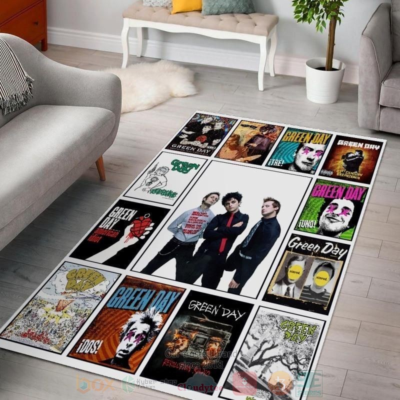 Green Day Albums Collage Area Rugs