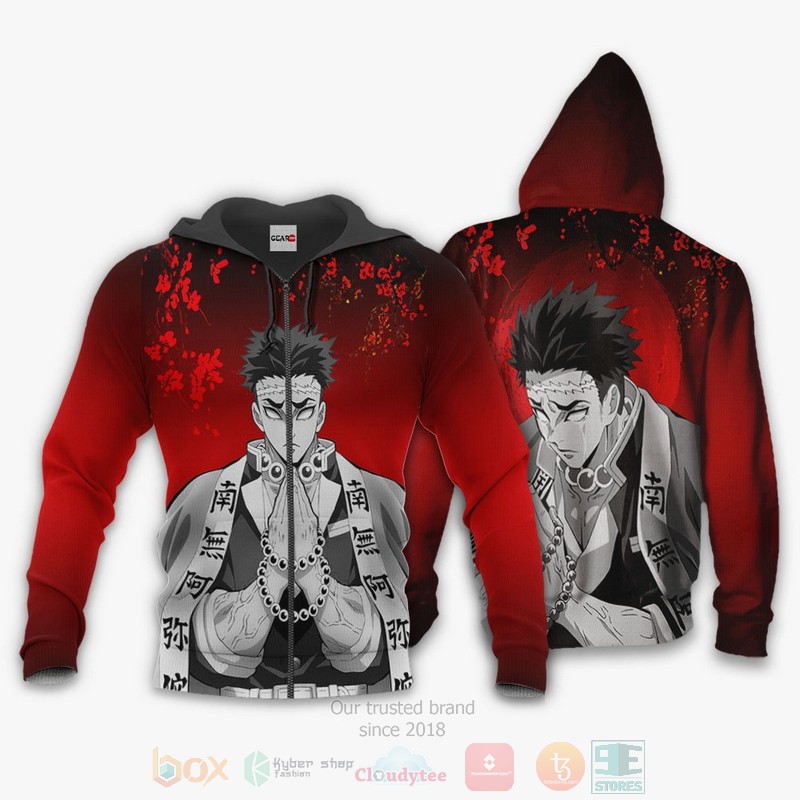 BEST Anime Gyomei Himejima Custom Kimetsu Red All Over Print Hoodie-Bomber Jacket 1 Gyomei Himejima Custom Kimetsu Anime Red 3D Hoodie Bomber Jacket