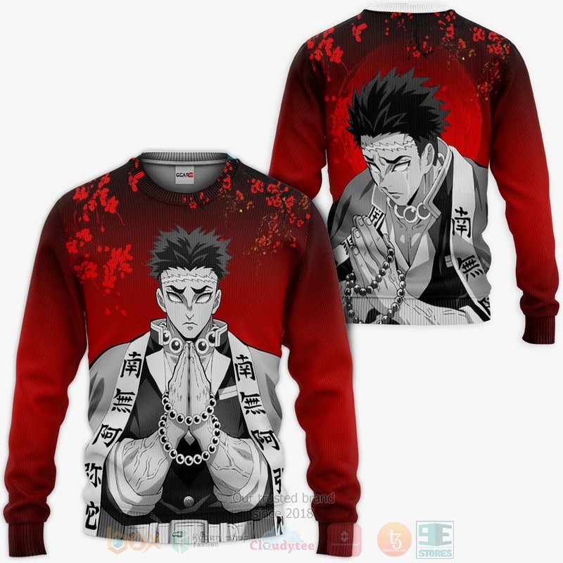 BEST Anime Gyomei Himejima Custom Kimetsu Red All Over Print Hoodie-Bomber Jacket 2 Gyomei Himejima Custom Kimetsu Anime Red 3D Hoodie Bomber Jacket 1