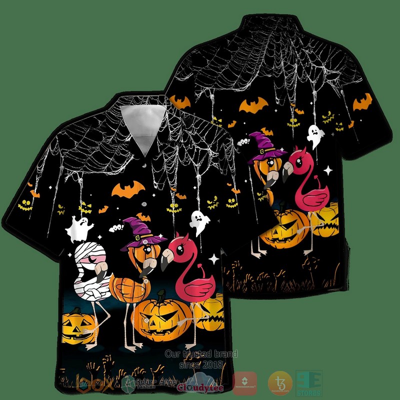 BEST Halloween Flamingo And Pumpkin Short Sleeve Hawaii Shirt 2 Halloween Flamingo And Pumpkin Hawaiian Shirt