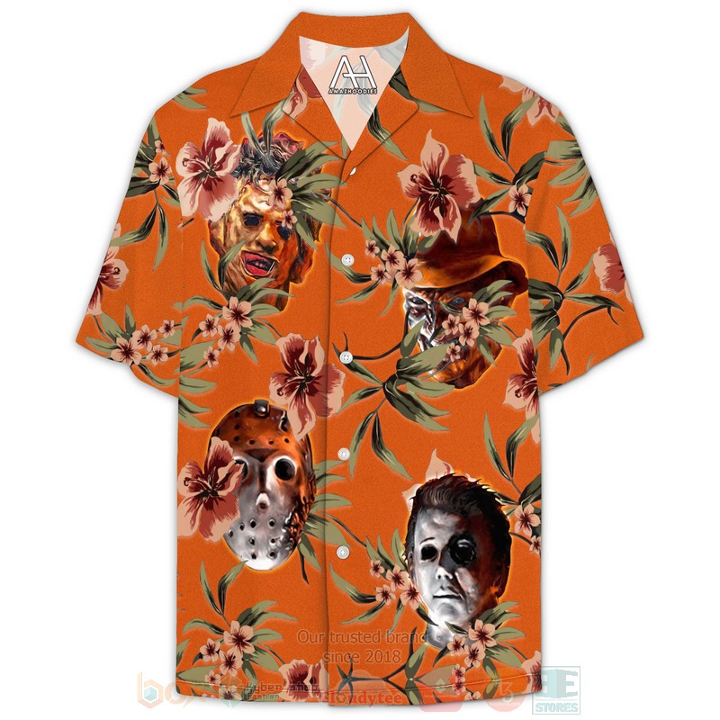 BEST Halloween Horror Villians Orange 3D Aloha Shirt 1 Halloween Horror Villians Orange Hawaiian Shirt