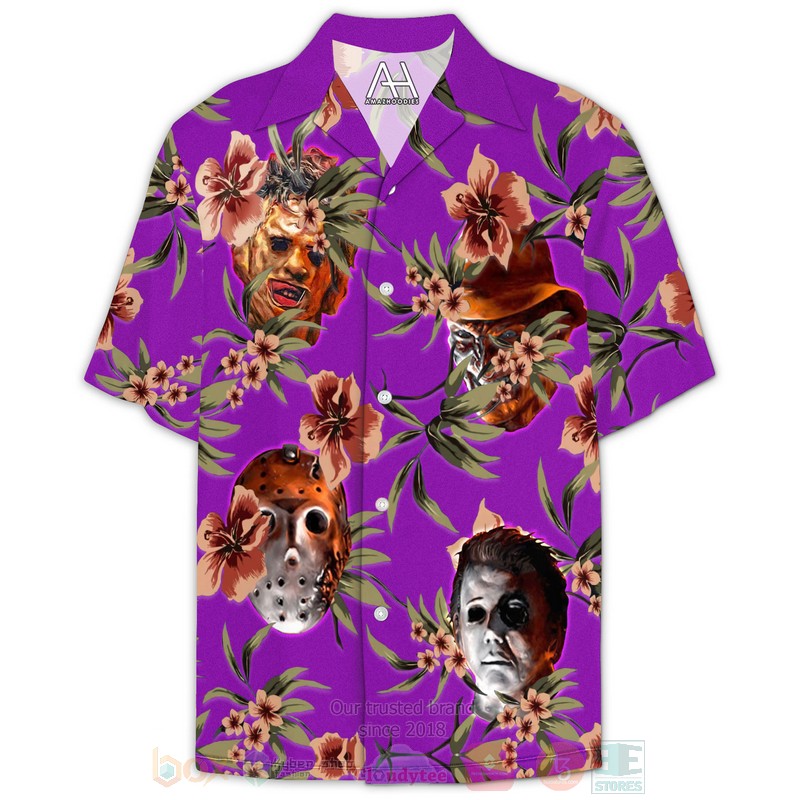 BEST Halloween Horror Villians Purple 3D Aloha Shirt 6 Halloween Horror Villians Purple Hawaiian Shirt