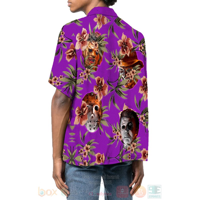 BEST Halloween Horror Villians Purple 3D Aloha Shirt 3 Halloween Horror Villians Purple Hawaiian Shirt 1 2