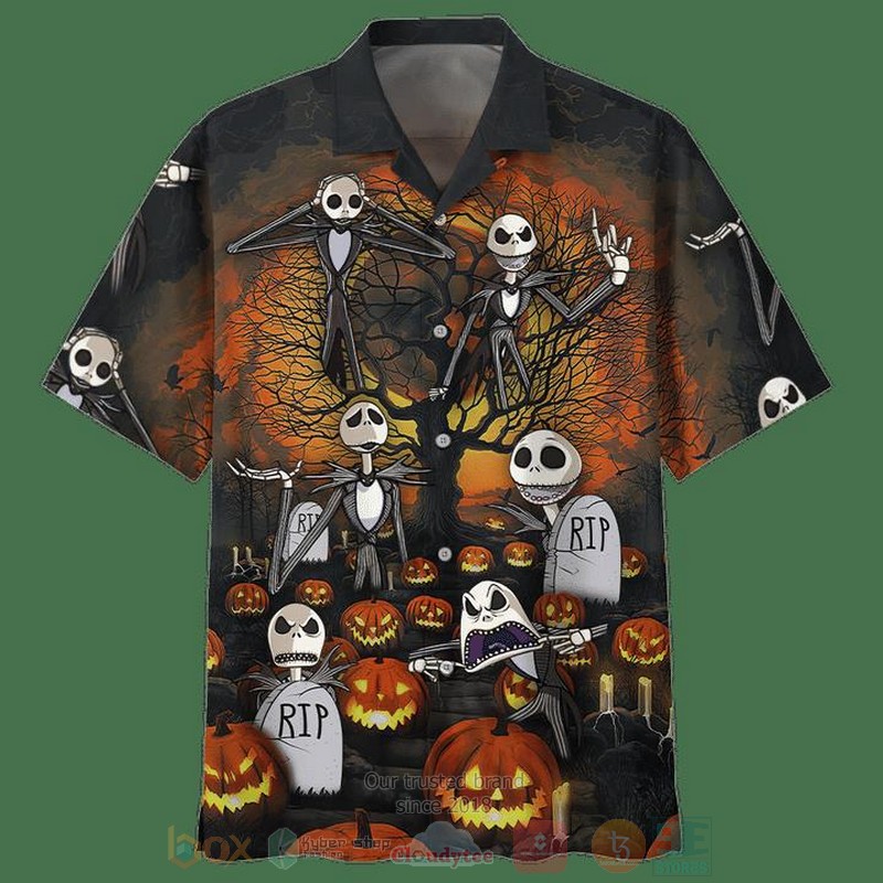BEST Happy Halloween Jack Skellington All Over Print Tropical Shirt 3 Happy Halloween Jack Skellington Short Sleeve Hawaiian Shirt