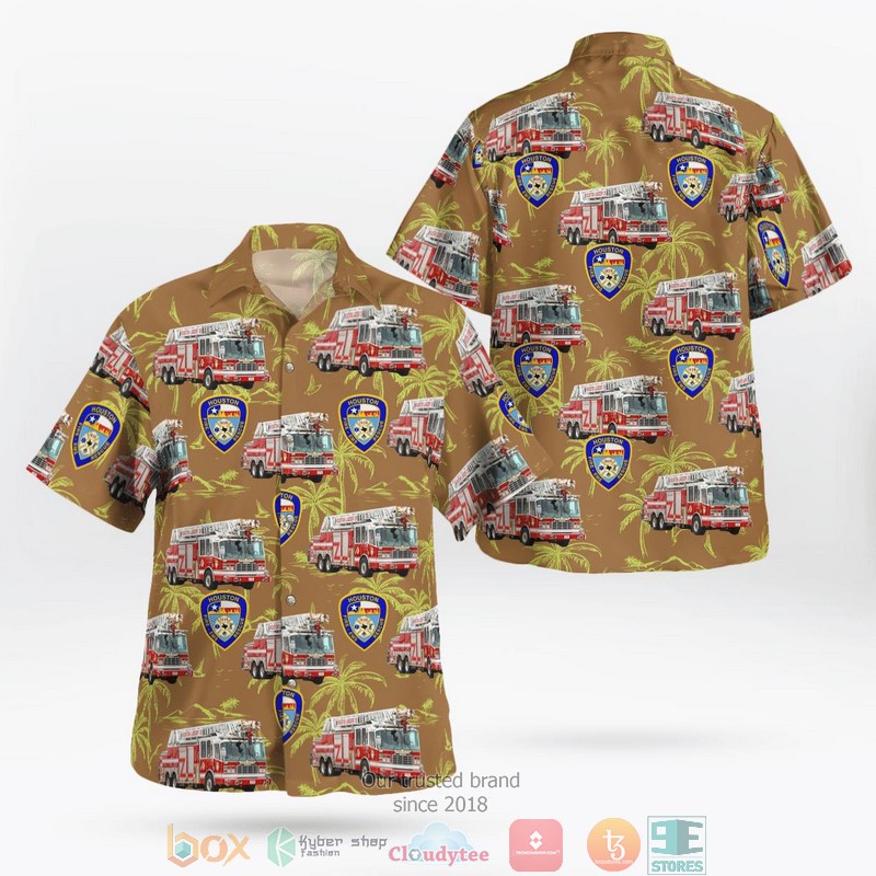 Houston Fire Department HFD Aerial Ladder Hawaiian shirt word2