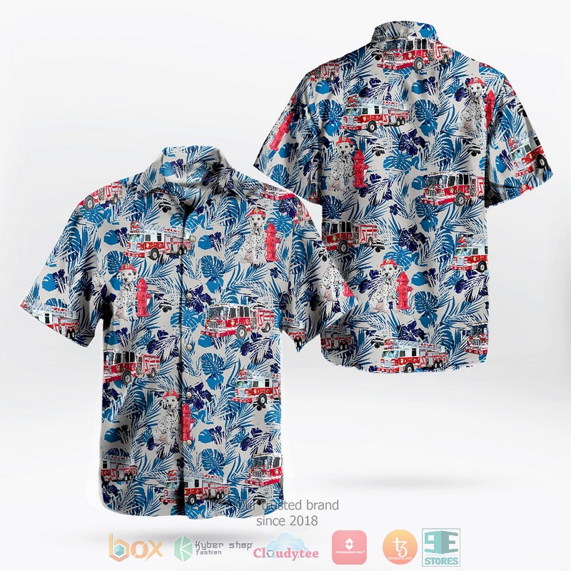 Houston Fire Department HFD & Dalmatian Fire Dog Hawaiian Shirt word3