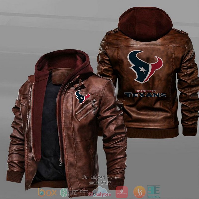 Houston Texans Black Brown Leather Jacket 2 Houston Texans Black Brown Leather Jacket 1