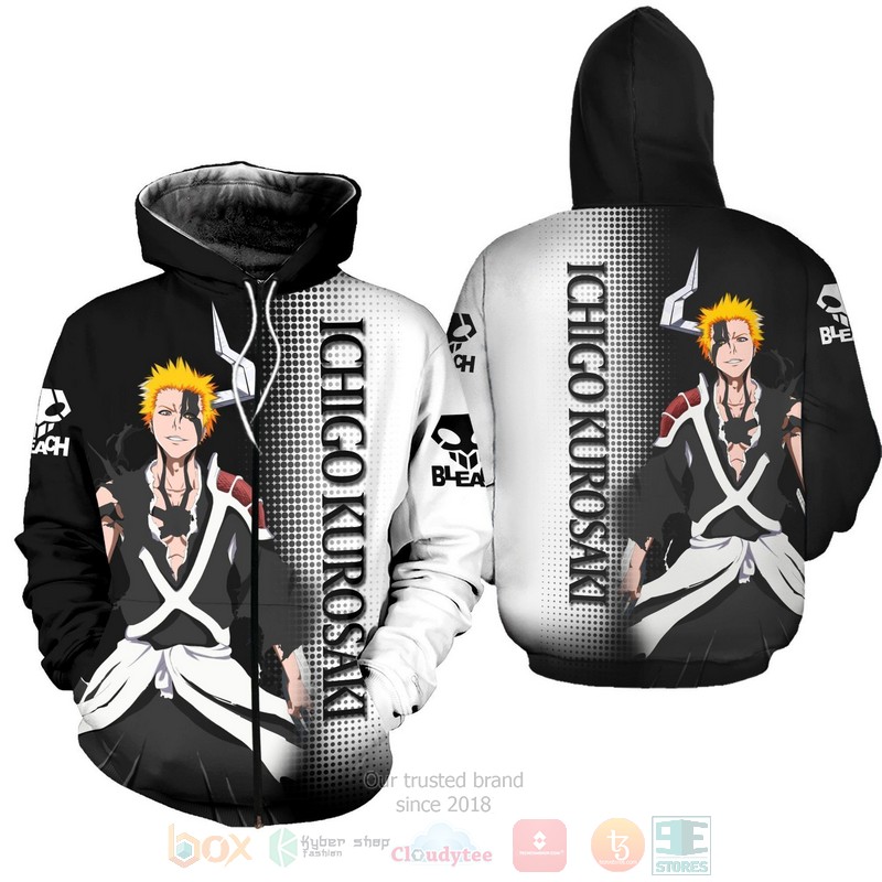 Ichigo Costume Bleach Anime 3D Hoodie Zip Hoodie