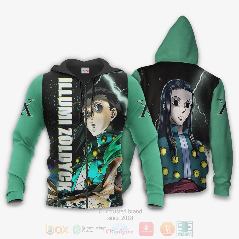 BEST Anime Illumi Zoldyck Custom Hunter x Hunter Green All Over Print Hoodie-Bomber Jacket 12 Illumi Zoldyck Custom Hunter x Hunter Anime Green 3D Hoodie Bomber Jacket