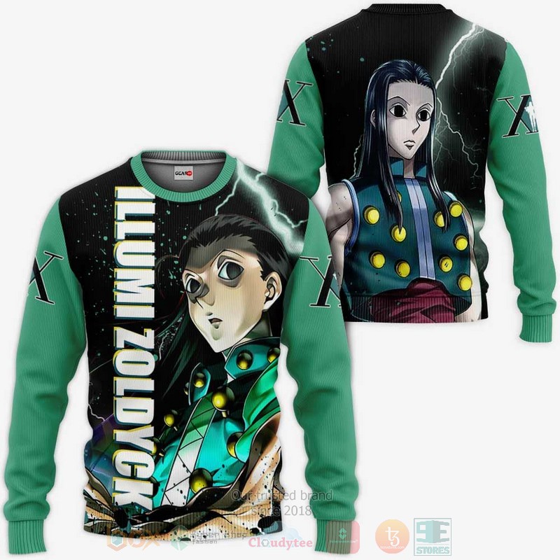 BEST Anime Illumi Zoldyck Custom Hunter x Hunter Green All Over Print Hoodie-Bomber Jacket 2 Illumi Zoldyck Custom Hunter x Hunter Anime Green 3D Hoodie Bomber Jacket 1