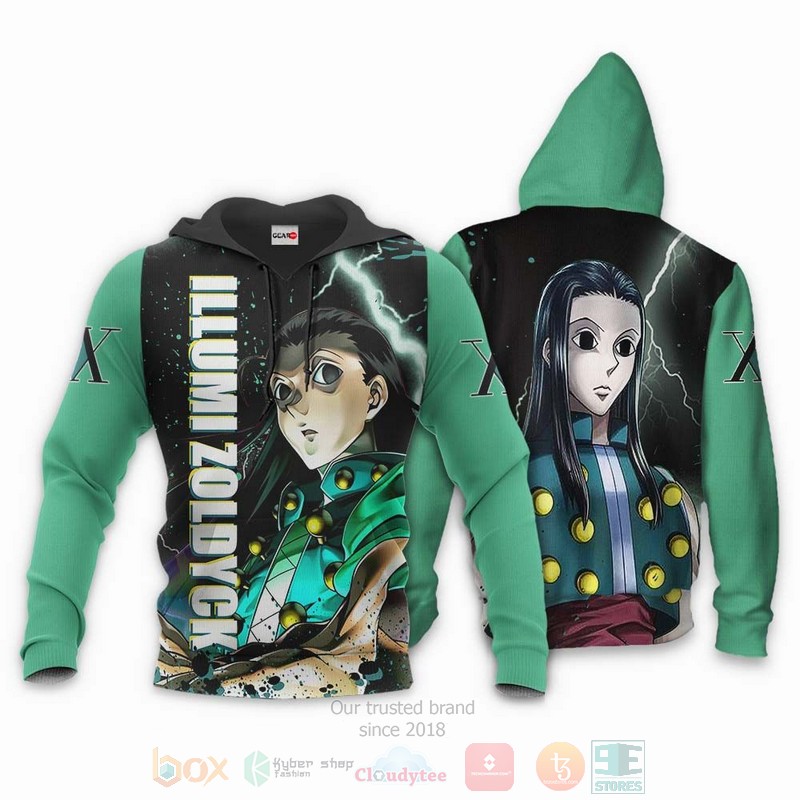 BEST Anime Illumi Zoldyck Custom Hunter x Hunter Green All Over Print Hoodie-Bomber Jacket 3 Illumi Zoldyck Custom Hunter x Hunter Anime Green 3D Hoodie Bomber Jacket 1 2