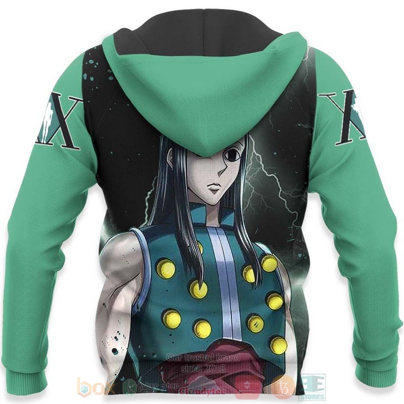 BEST Anime Illumi Zoldyck Custom Hunter x Hunter Green All Over Print Hoodie-Bomber Jacket 5 Illumi Zoldyck Custom Hunter x Hunter Anime Green 3D Hoodie Bomber Jacket 1 2 3 4