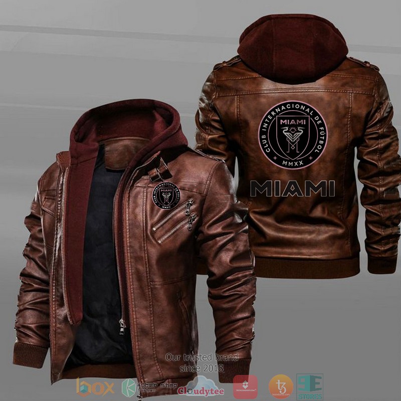 Inter Miami CF Black Brown Leather Jacket 2 Inter Miami CF Black Brown Leather Jacket 1