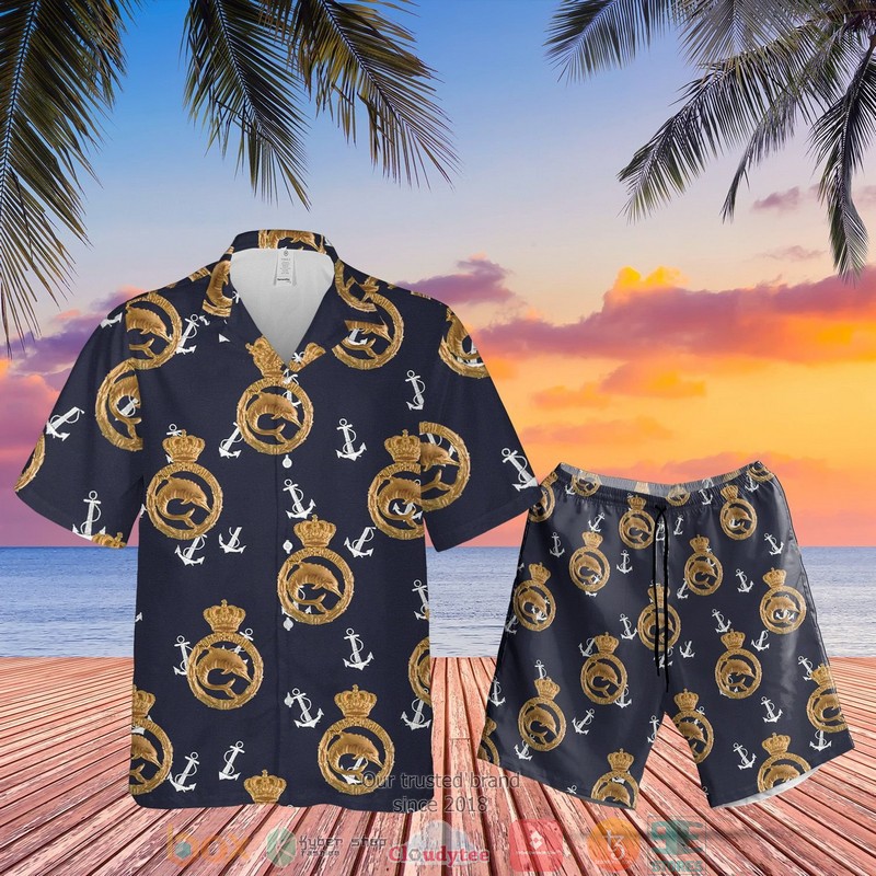 Italian Navy Submarine Dolphins Badge Pin Black Hawaiian Shirt Short