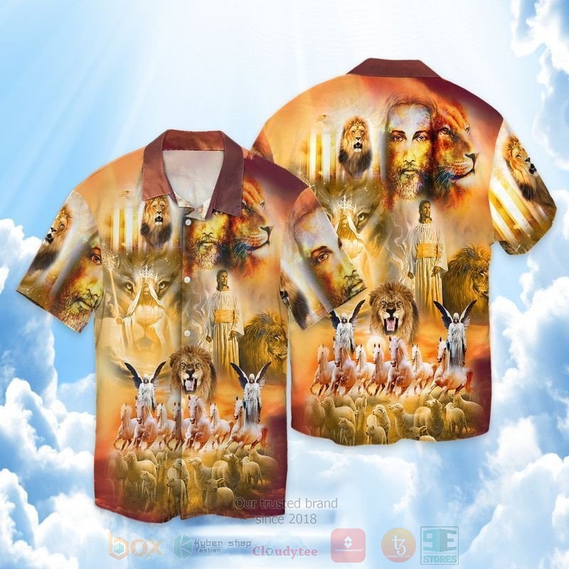 Jesus Gob and Animals Short Sleeve Hawaiian Shirt