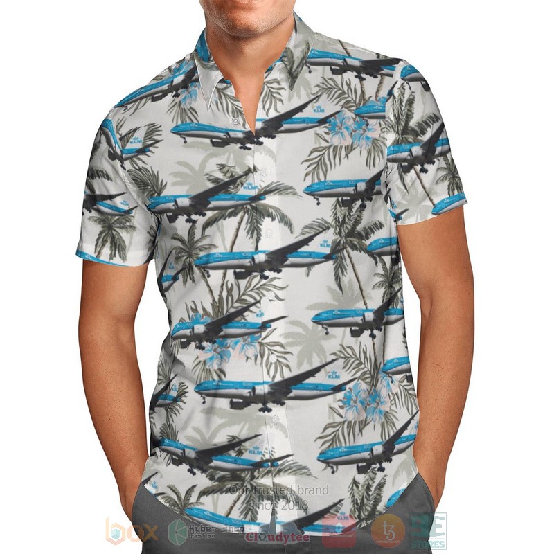 BEST KLM Royal Dutch Airlines Boeing 777-206-ER 3D Aloha Shirt 2 KLM Royal Dutch Airlines Boeing 777 206 ER Hawaiian Shirt 1